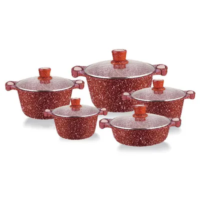 10 PCS Purple Color Aluminum Nonstick Ceramic Marble Coating Glass Lid Cookware