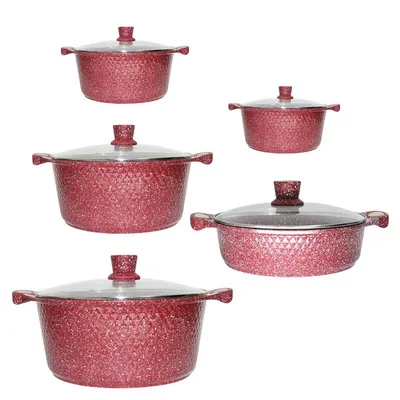 10 PCS Purple Color Aluminum Nonstick Ceramic Marble Coating Glass Lid Cookware