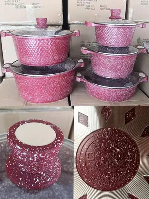 10 PCS Purple Color Aluminum Nonstick Ceramic Marble Coating Glass Lid Cookware