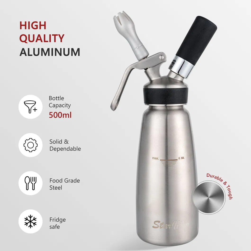 1000ml Cream Whipper Black Strip with Three Plastic Nozzels 304 Stainless Steel Seamless