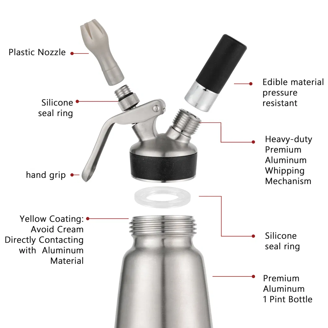 1000ml Cream Whipper Black Strip with Three Plastic Nozzels 304 Stainless Steel Seamless