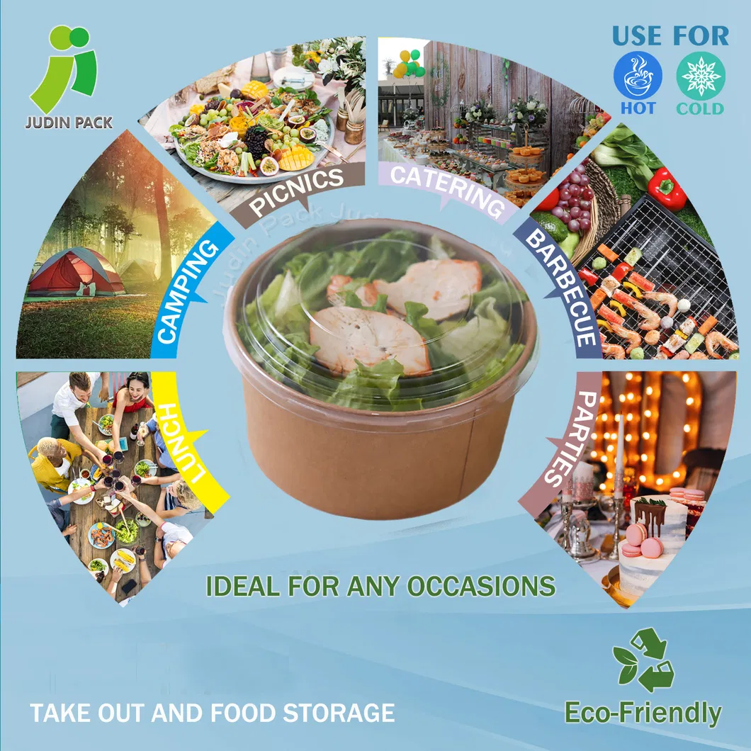 1100ml/1300ml Customized Logo Round Disposable Takeaway Carton Paper Bowl