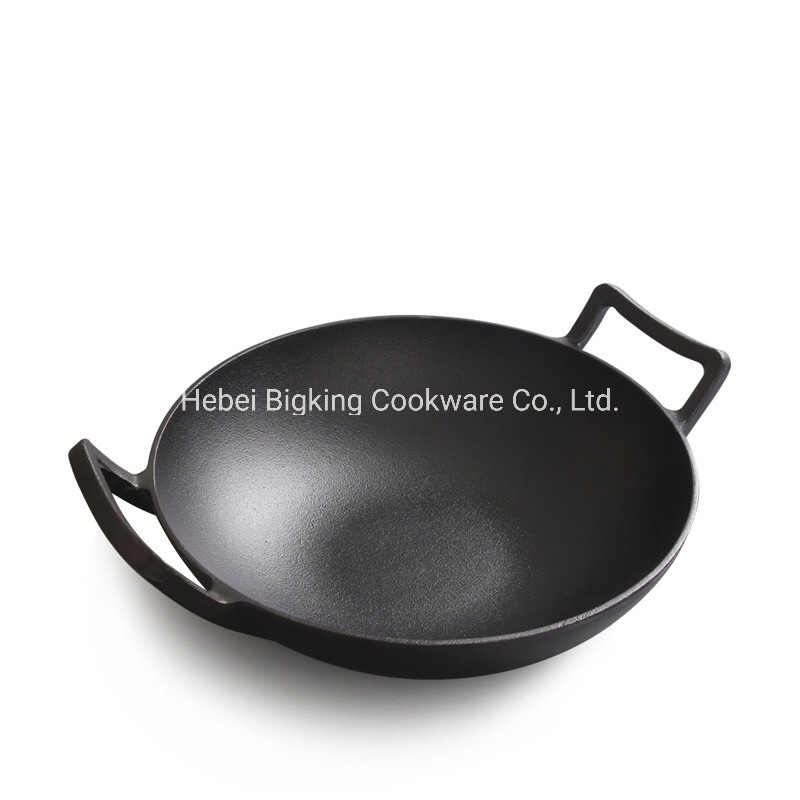12.2 Inches Plant Oil Cast Iron Wok with Dual Handles, Black