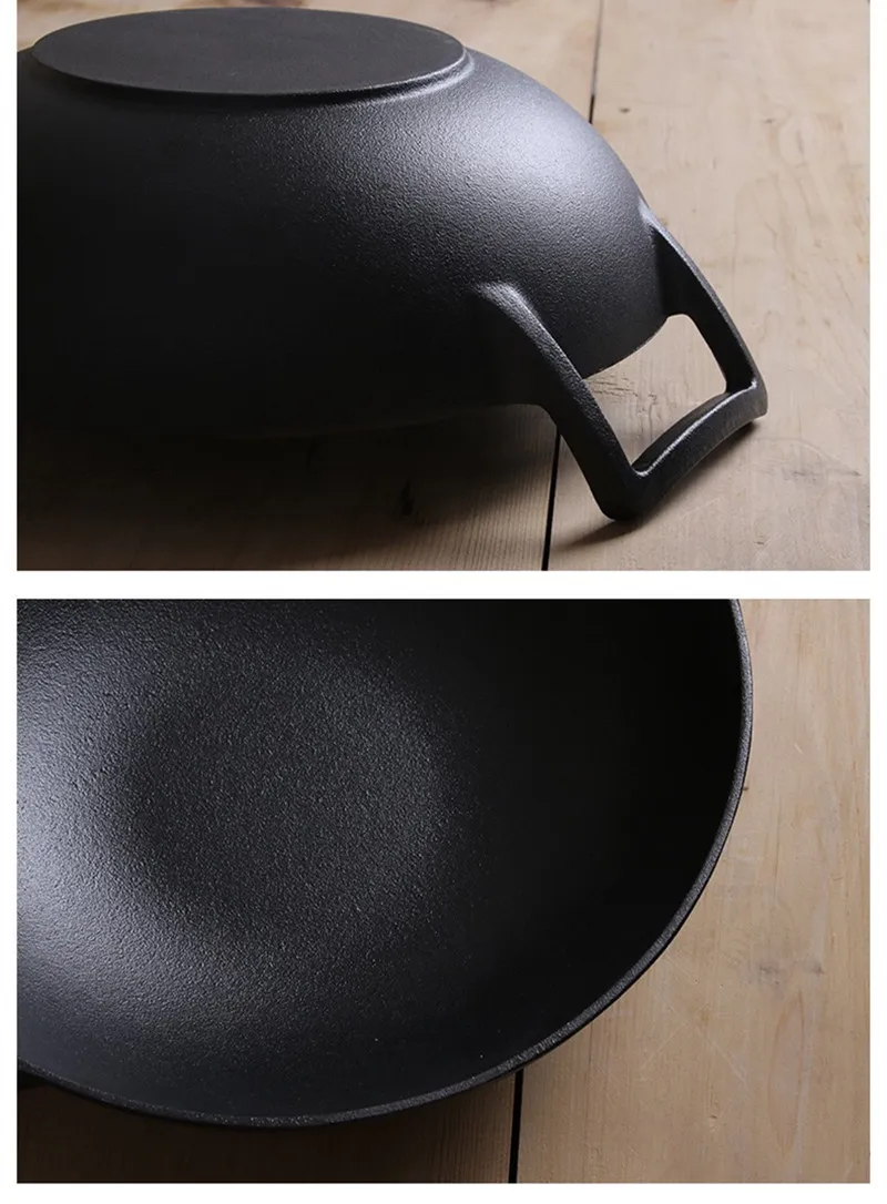12.2 Inches Plant Oil Cast Iron Wok with Dual Handles, Black