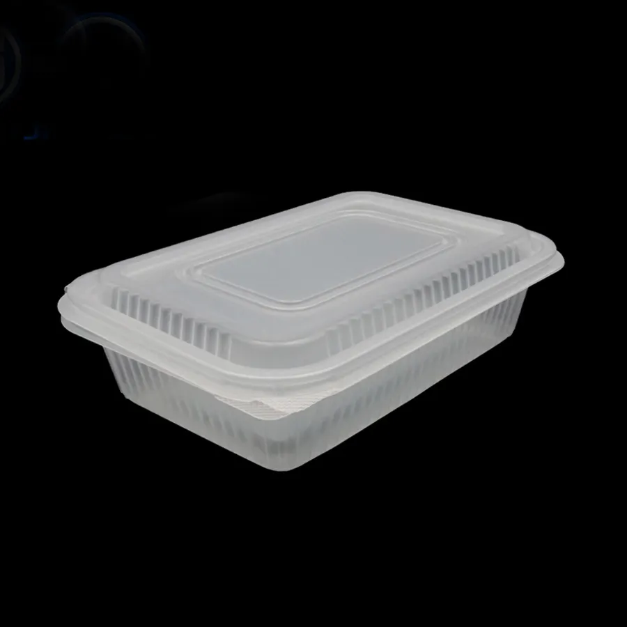 1250/1500/1750ml 40/50/58oz Black Color retangular Shape Disposable PP Plastic Food Packaging Containers with High Lids