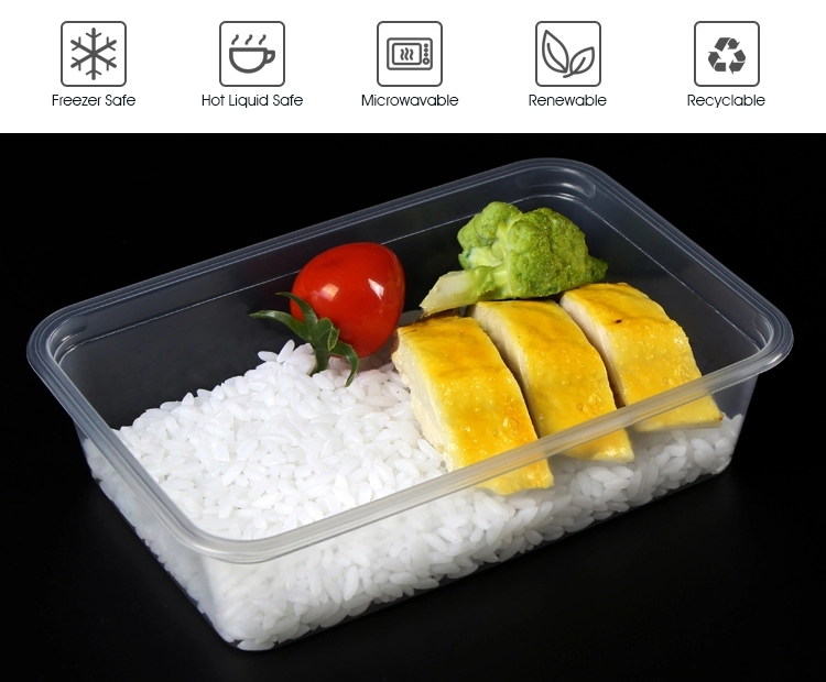 1250/1500/ 1750ml 40/50/58oz Black Color retangular Shape Disposable PP Plastic Food Packaging Containers with High Lids