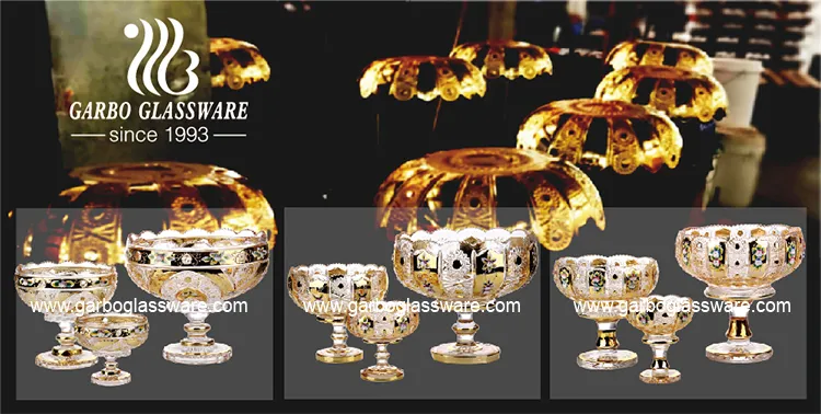 12inch Ion Plating Dda Golden Glass Fruit Bowl Gold Amber Color Plate