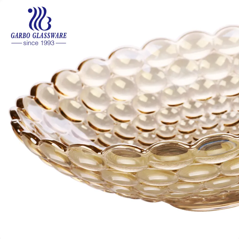 12inch Ion Plating Dda Golden Glass Fruit Bowl Gold Amber Color Plate