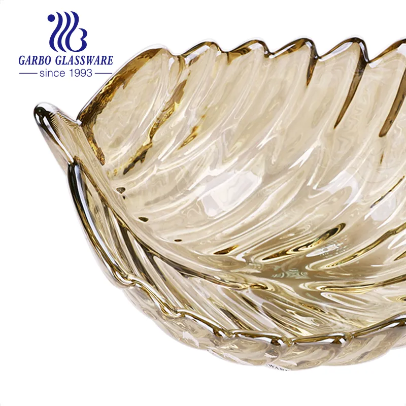 12inch Ion Plating Dda Golden Glass Fruit Bowl Gold Amber Color Plate