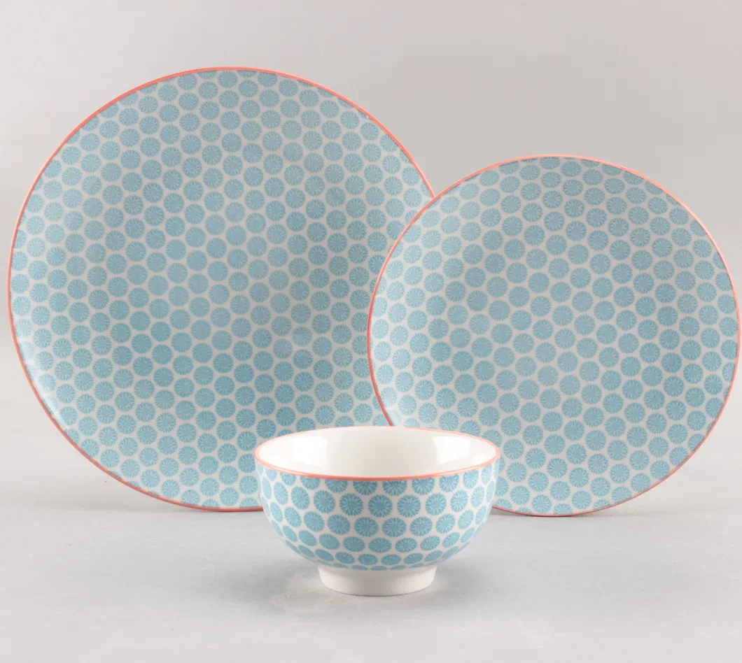 12PCS High Quality Porcelain Dinner Set with Flower Pad Printing