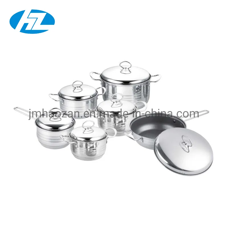 14PCS South America Ss Inox Cookware Set with 3.5L Whistling Kettle Silicone Handle Soft Touch