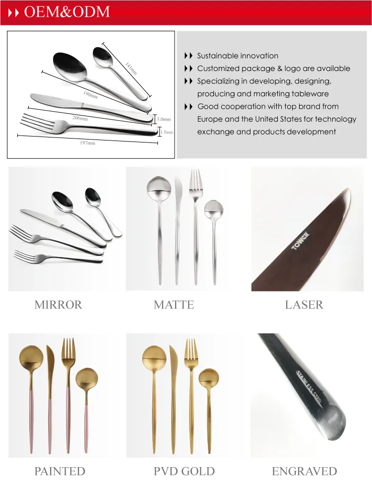 201 Stainless Steel Cutlery Set 33PCS Dinner Set with Cutlery Soup Spoon Kitchenware with PVC Box