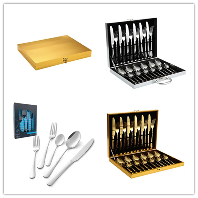 2021 New Arrivals Hanging Stainless Steel Cutlery Set 24PCS Flatware Set with Metal Rack