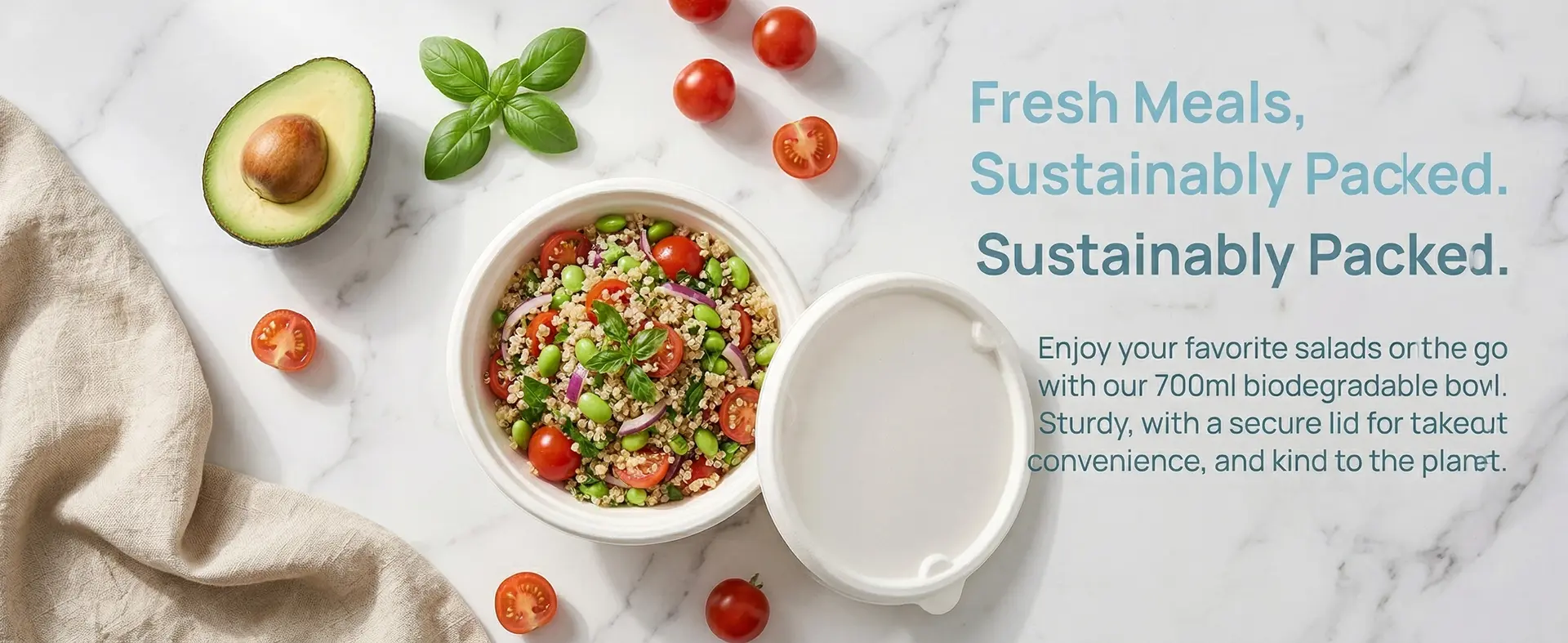 Biodegradable 700ml Salad Bowl with Lid for Take out