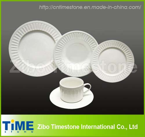 20PC Porcelain White Embossed Dinnerware (1010-09)