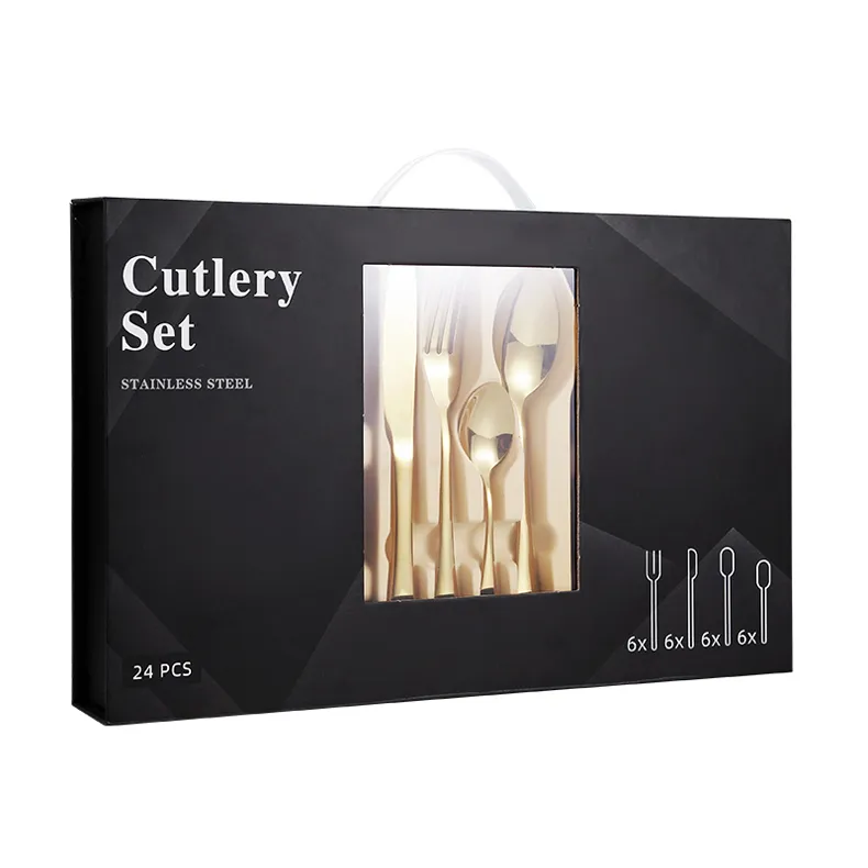 24PCS Senior Mirror Polish Stainless Steel Cutlery Set Ith Gift Box