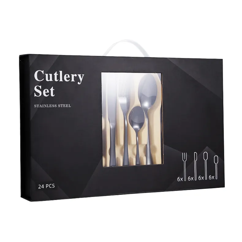 24PCS Senior Mirror Polish Stainless Steel Cutlery Set Ith Gift Box