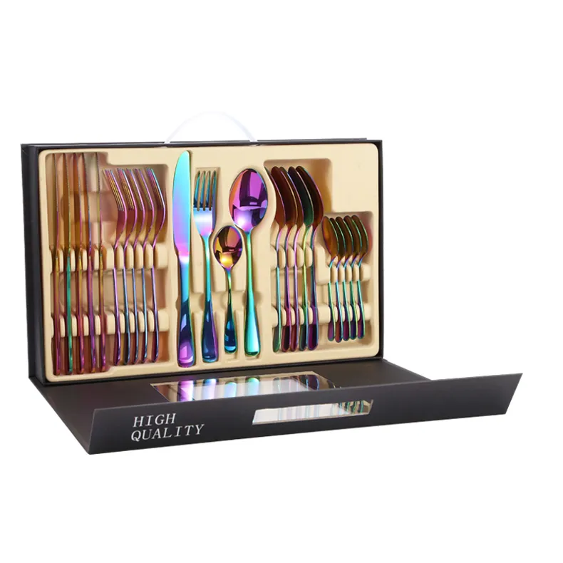 24PCS Senior Mirror Polish Stainless Steel Cutlery Set Ith Gift Box