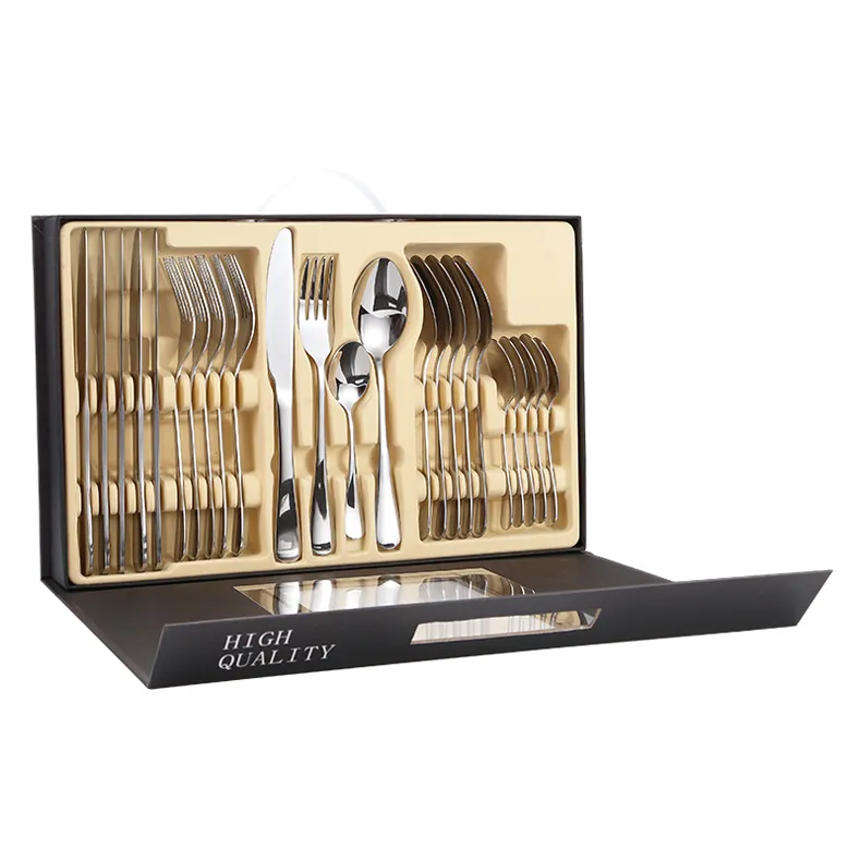 24PCS Senior Mirror Polish Stainless Steel Cutlery Set Ith Gift Box