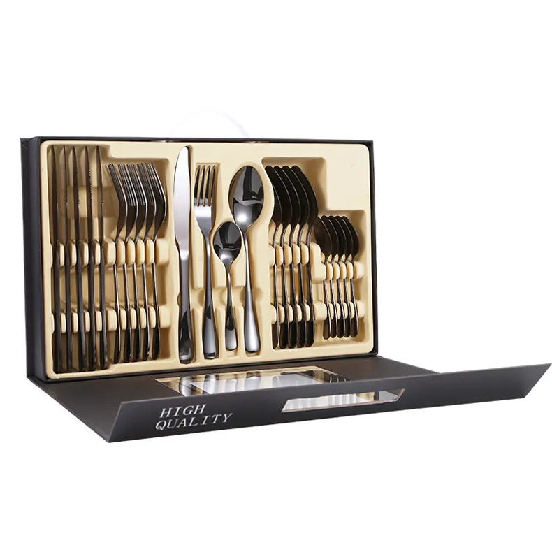24PCS Senior Mirror Polish Stainless Steel Cutlery Set Ith Gift Box