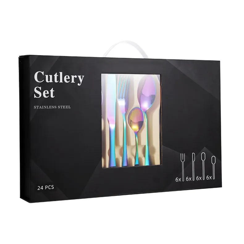 24PCS Senior Mirror Polish Stainless Steel Cutlery Set Ith Gift Box
