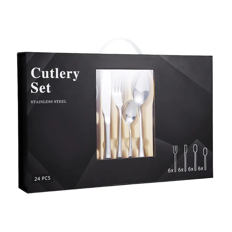 24PCS Senior Mirror Polish Stainless Steel Cutlery Set Ith Gift Box