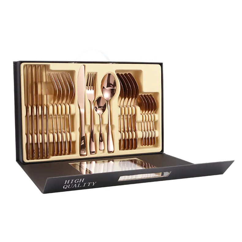 24PCS Senior Mirror Polish Stainless Steel Cutlery Set Ith Gift Box