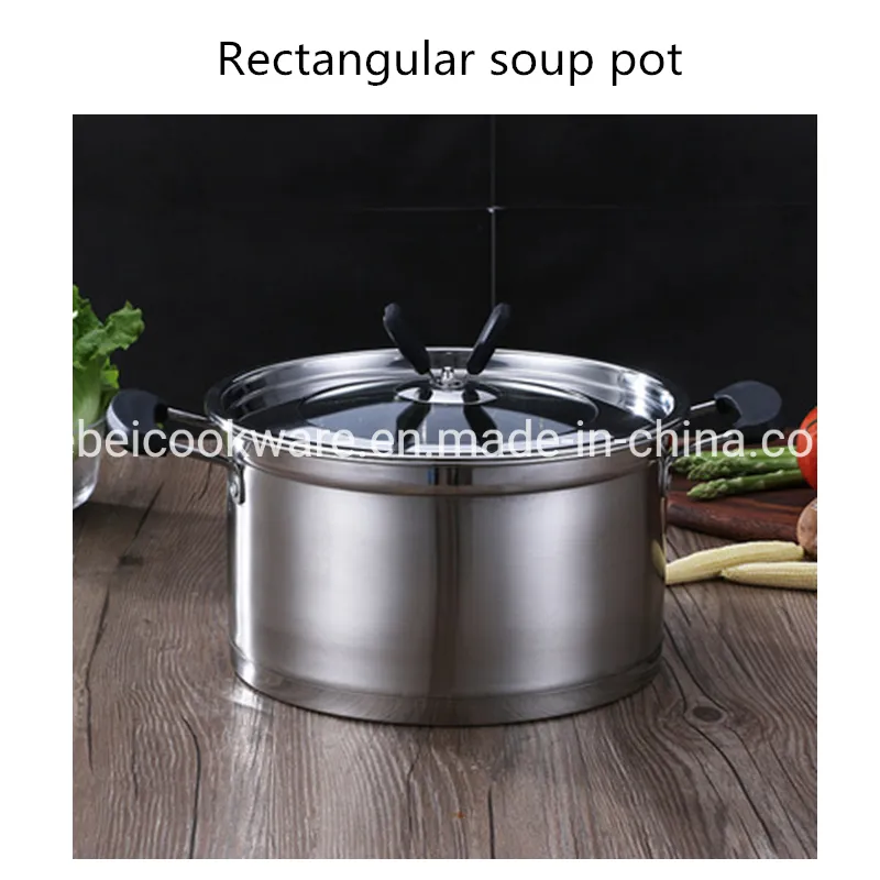 304 Stainless Steel Reinforced Double Ear Right Angle Soup Pot Cookware