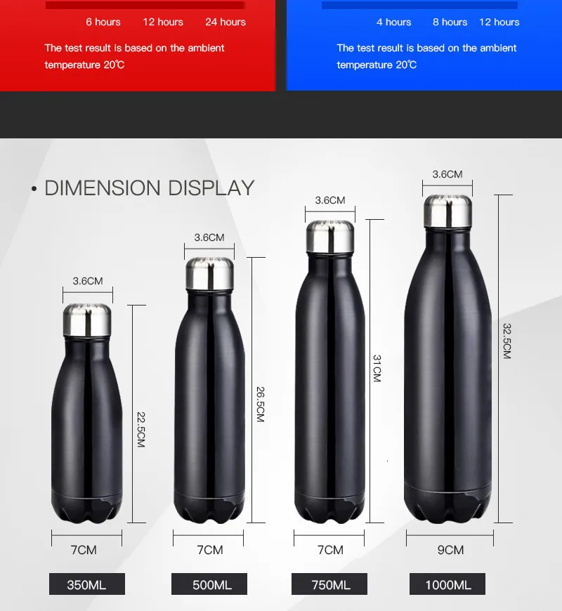350/500/750/1000ml Double-Wall Insulated Vacuum Flask Stainless Steel Water Bottle BPA Free Thermos for Sport Water Bottles