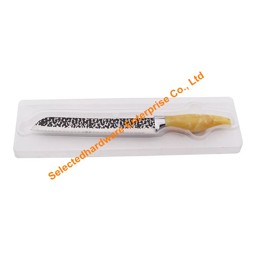 8 Inch Hammered Finished Bread Knife Stainless Steel Wavy Blade