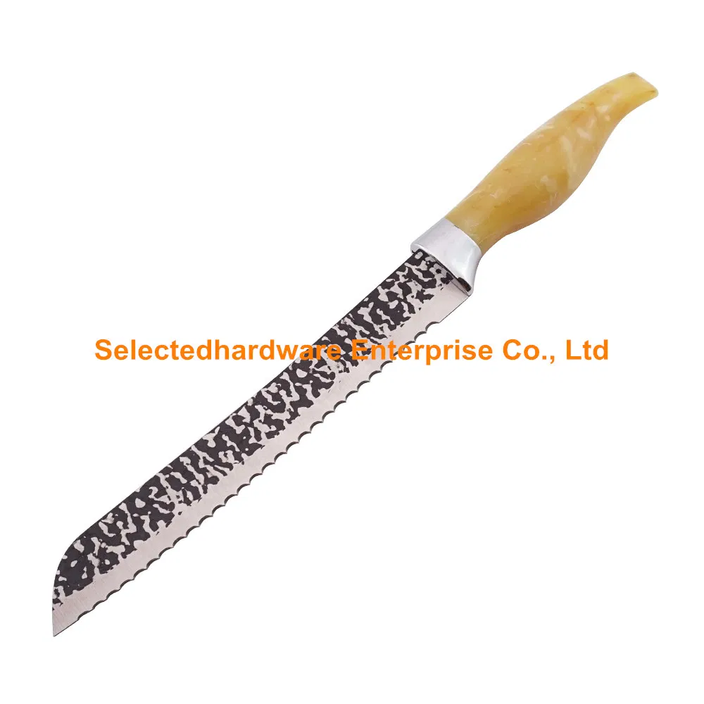 8 Inch Hammered Finished Bread Knife Stainless Steel Wavy Blade