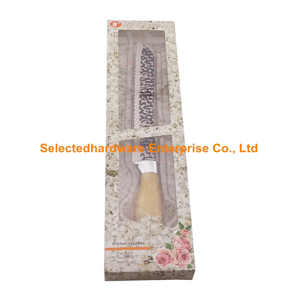 8 Inch Hammered Finished Bread Knife Stainless Steel Wavy Blade