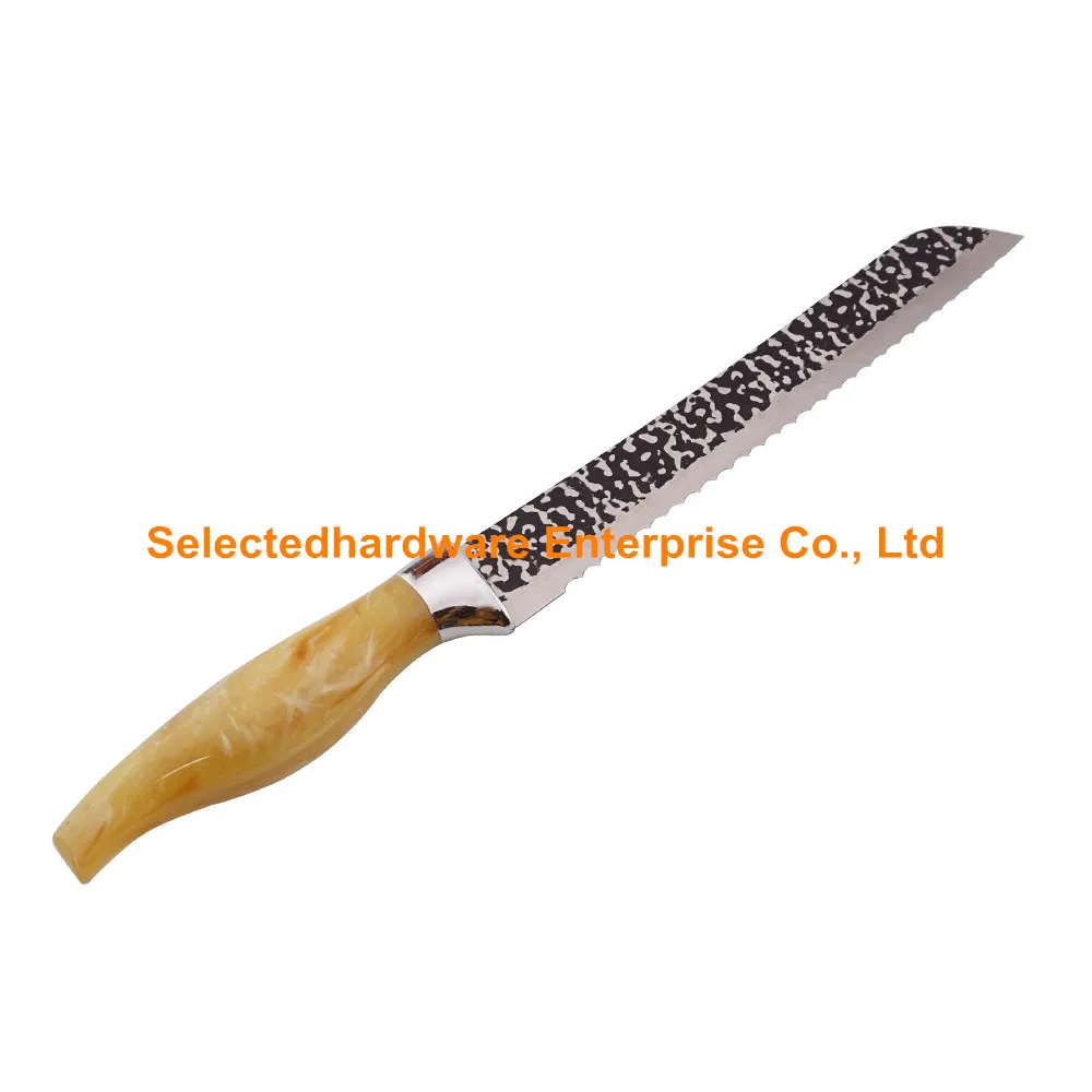 8 Inch Hammered Finished Bread Knife Stainless Steel Wavy Blade
