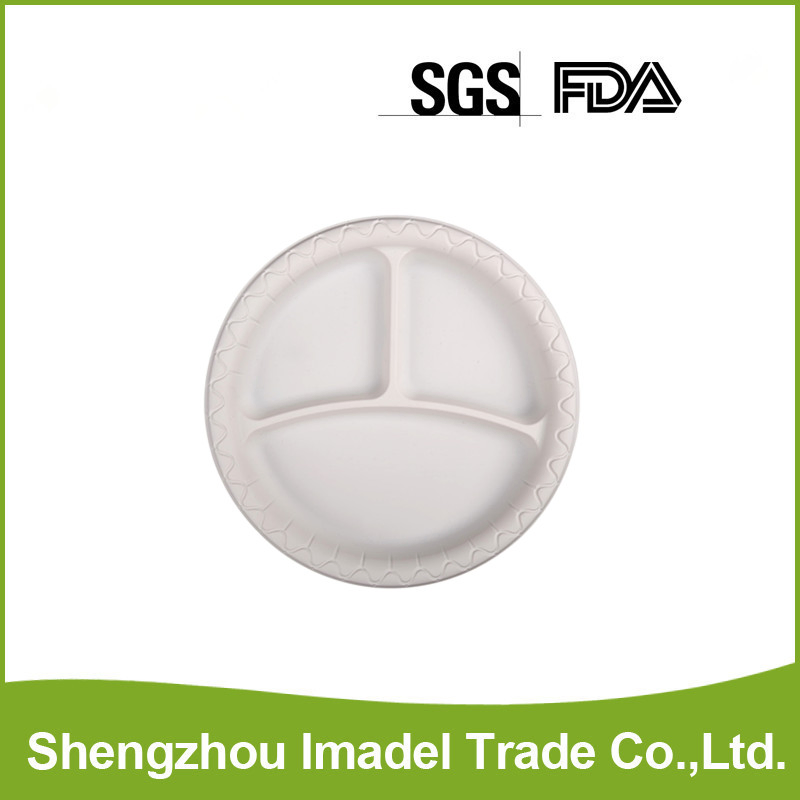 9 Inch Round White Dessert Sugarcane Biodegradable Corn Starch Disposable Plate