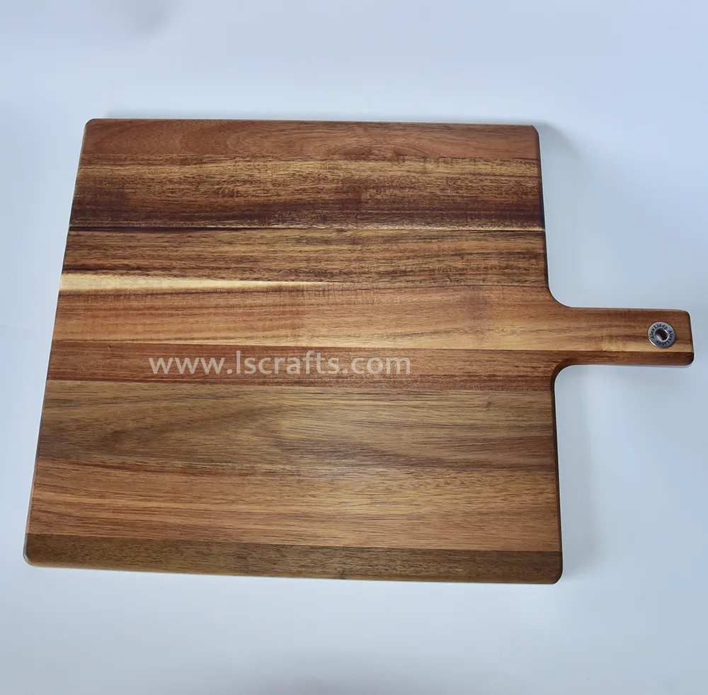 Acacia Wooden Kichenware Large Round Paddle Chopping Block with Handle