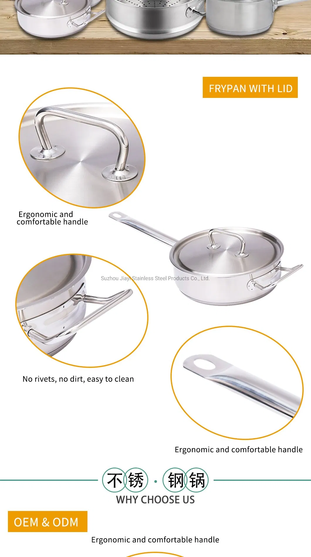 Amazon Hot Sale Ss18/10 Non-Stick Frying Pan Japanese Stainless Steel 304 Saucepan 26cm 28cm 30cm Fry Pan Chinese Supplier