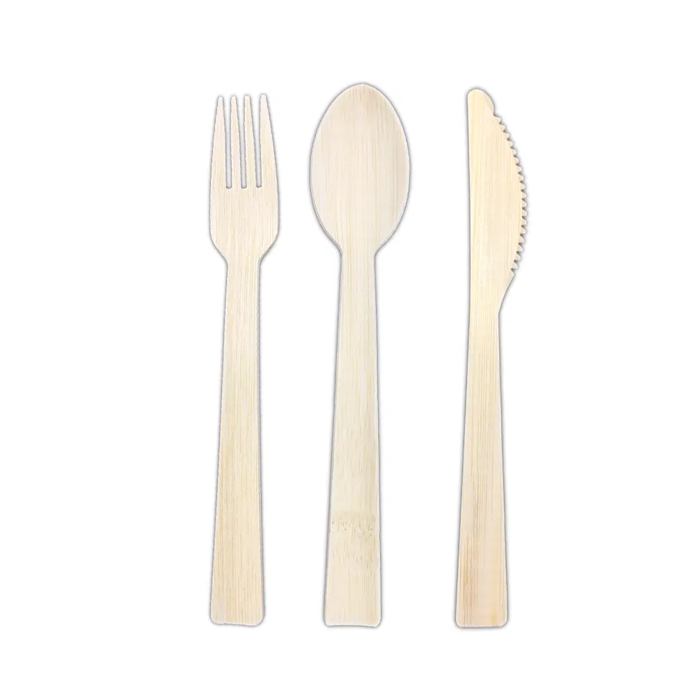 Bamboo Sawtooth Fork Knife Biodegradable Disposable Wooden Cutlery Utensils Bamboo Spoon and Fork