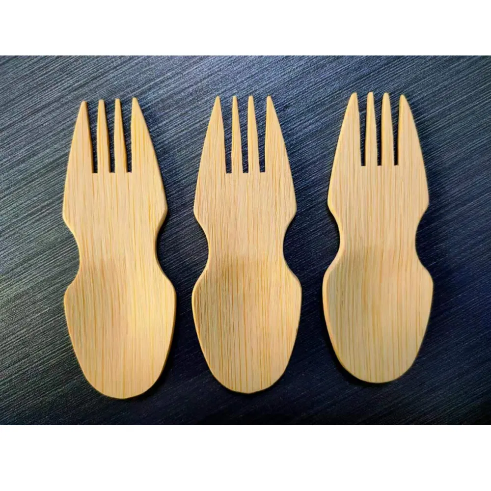 Bamboo Sawtooth Fork Knife Biodegradable Disposable Wooden Cutlery Utensils Bamboo Spoon and Fork