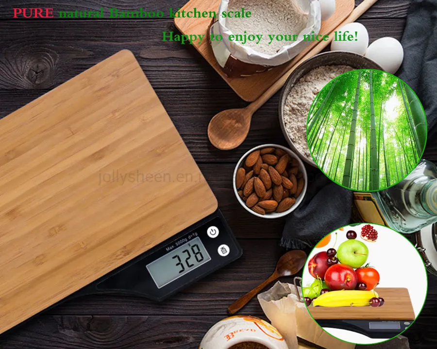 Bamboo Scale Pan Economical Electronic Kitchen Scale Digital Kitchen Scale and High Presicion Sensors, Complaint for Ce, RoHS, FCC
