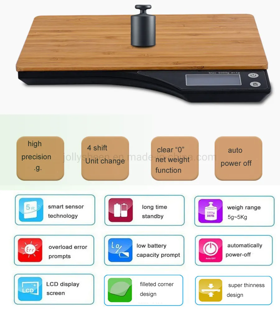 Bamboo Scale Pan Economical Electronic Kitchen Scale Digital Kitchen Scale and High Presicion Sensors, Complaint for Ce, RoHS, FCC