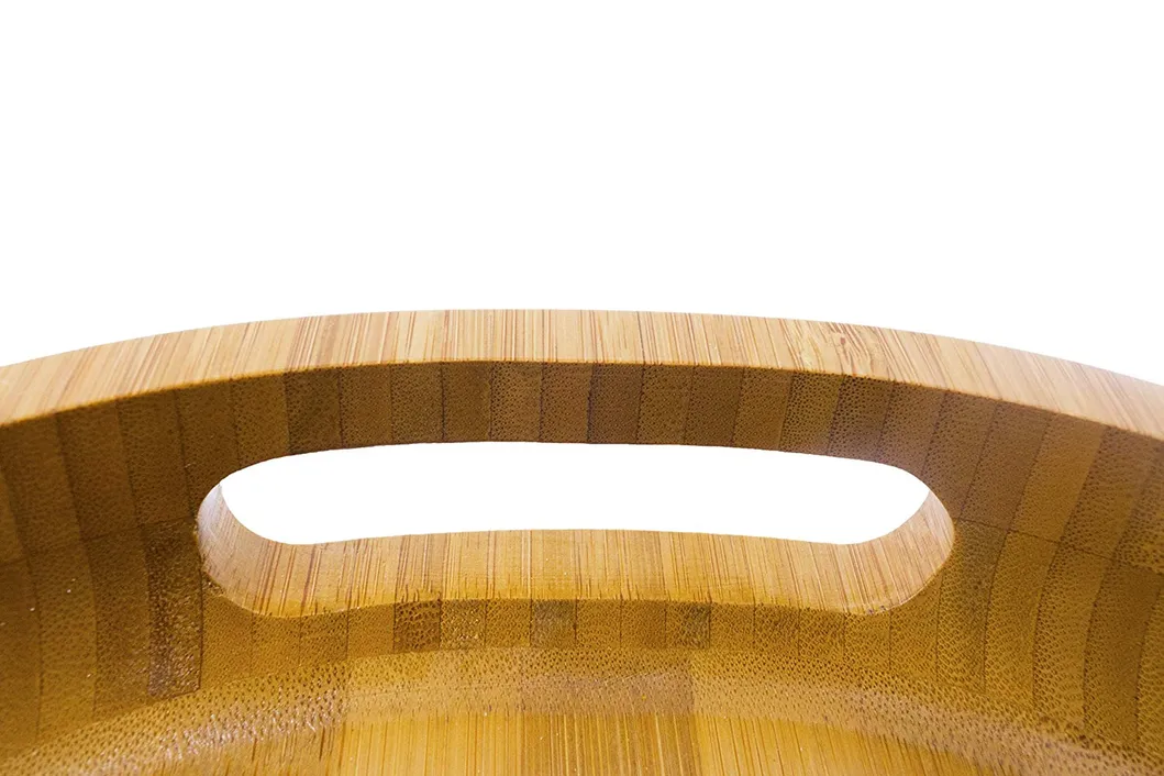 Bamboo Wood Serving Tray with Handles - Rustic Farmhouse Decorative Oval Butler Tray for Food, Coffee and Tea Bt-2008