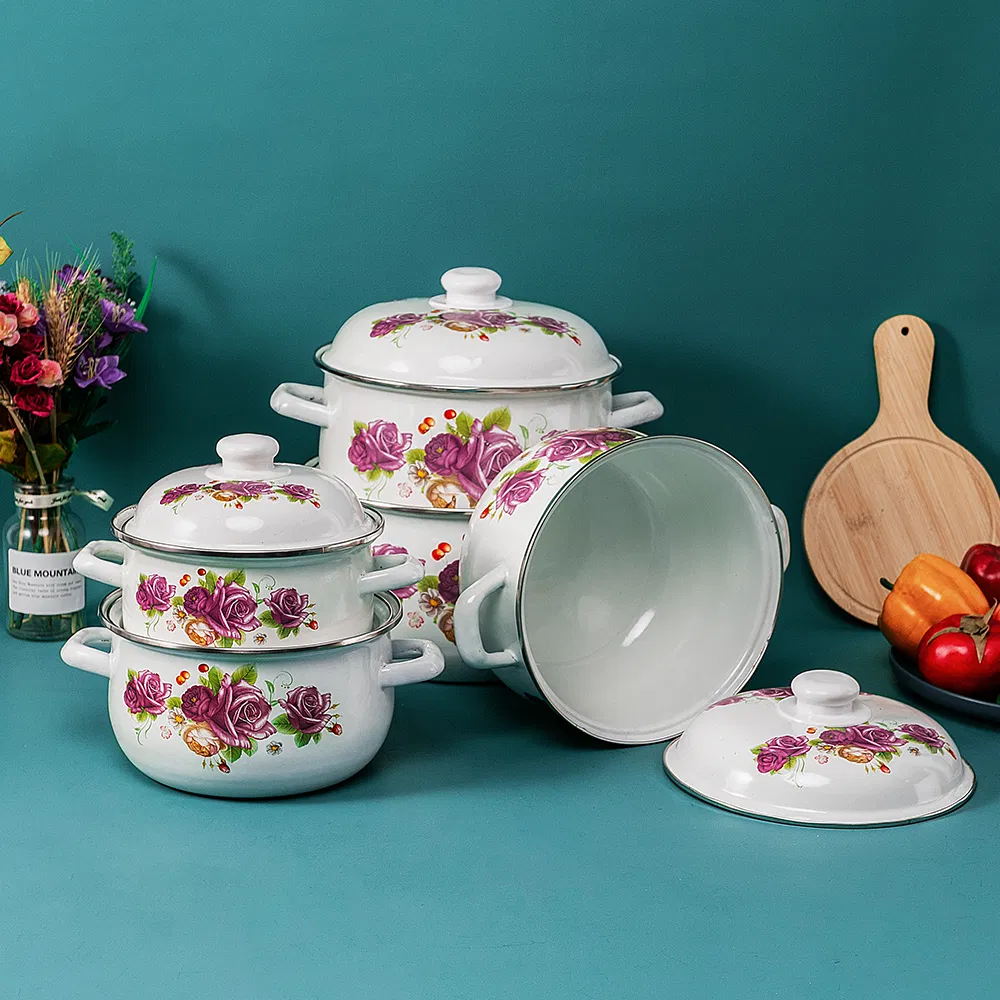 Best Selling Stock Cooking Kitchenware Design 18-26cm 5PCS Enamel Casserole Cooking Casserole Set