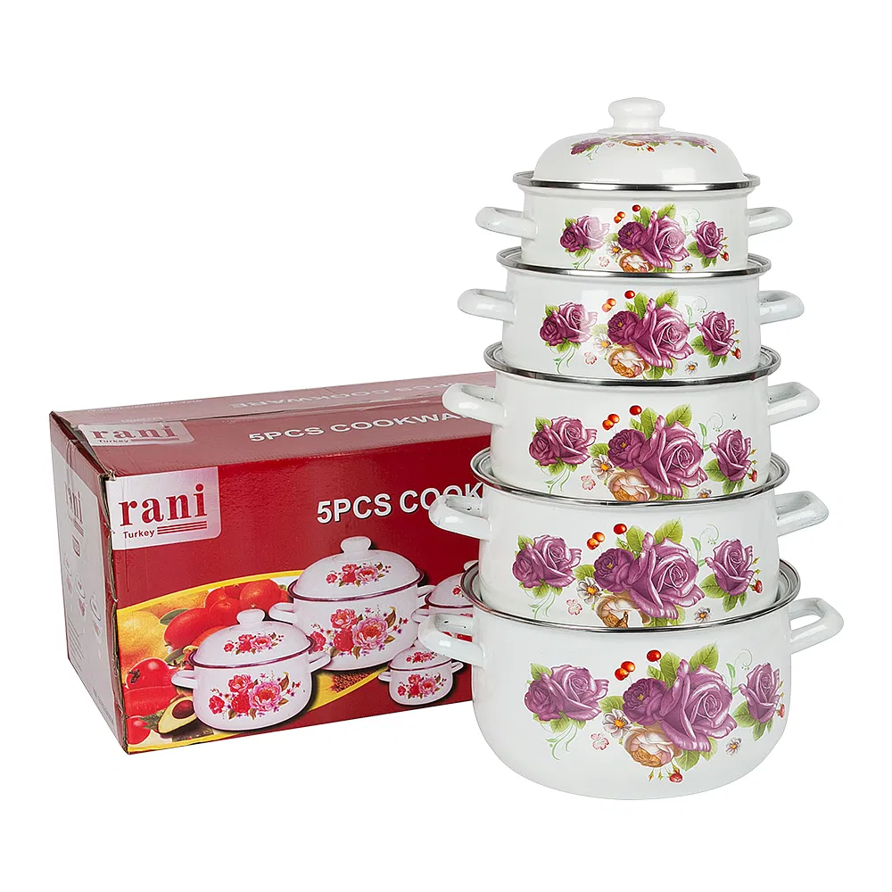 Best Selling Stock Cooking Kitchenware Design 18-26cm 5PCS Enamel Casserole Cooking Casserole Set