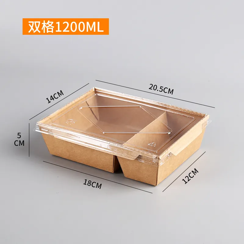 Big Size 2100ml Kraft Paper Take out Box with 2 Compartment