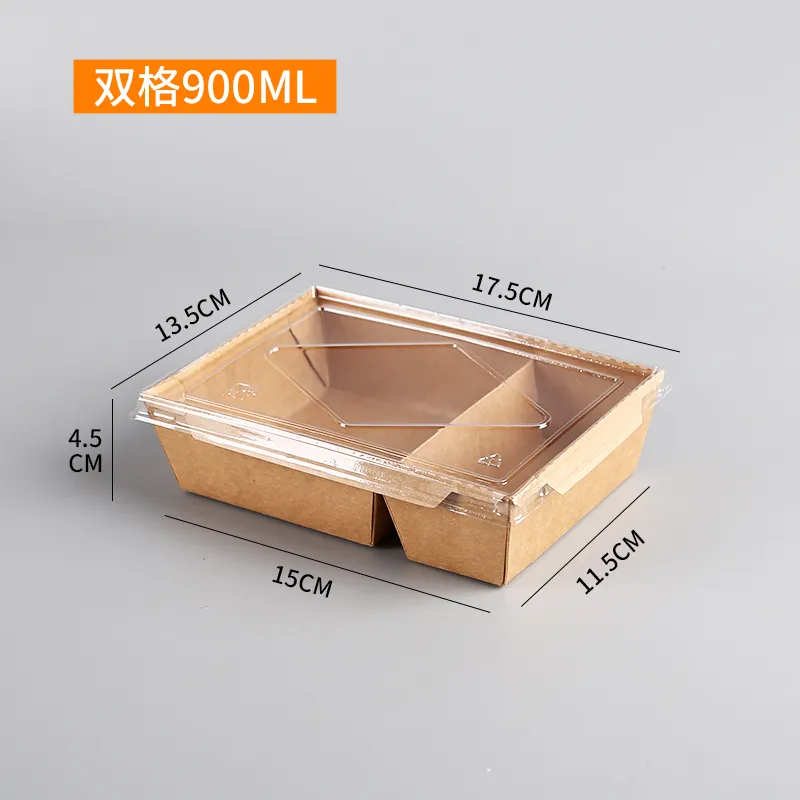 Big Size 2100ml Kraft Paper Take out Box with 2 Compartment