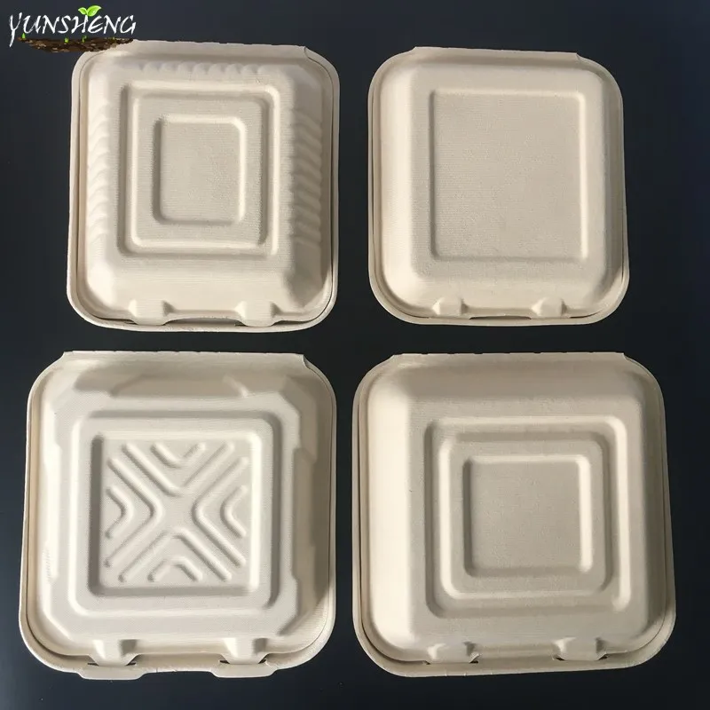 Biodegradable Compostable Sugarcane Bagasse Paper Box with Clamshell