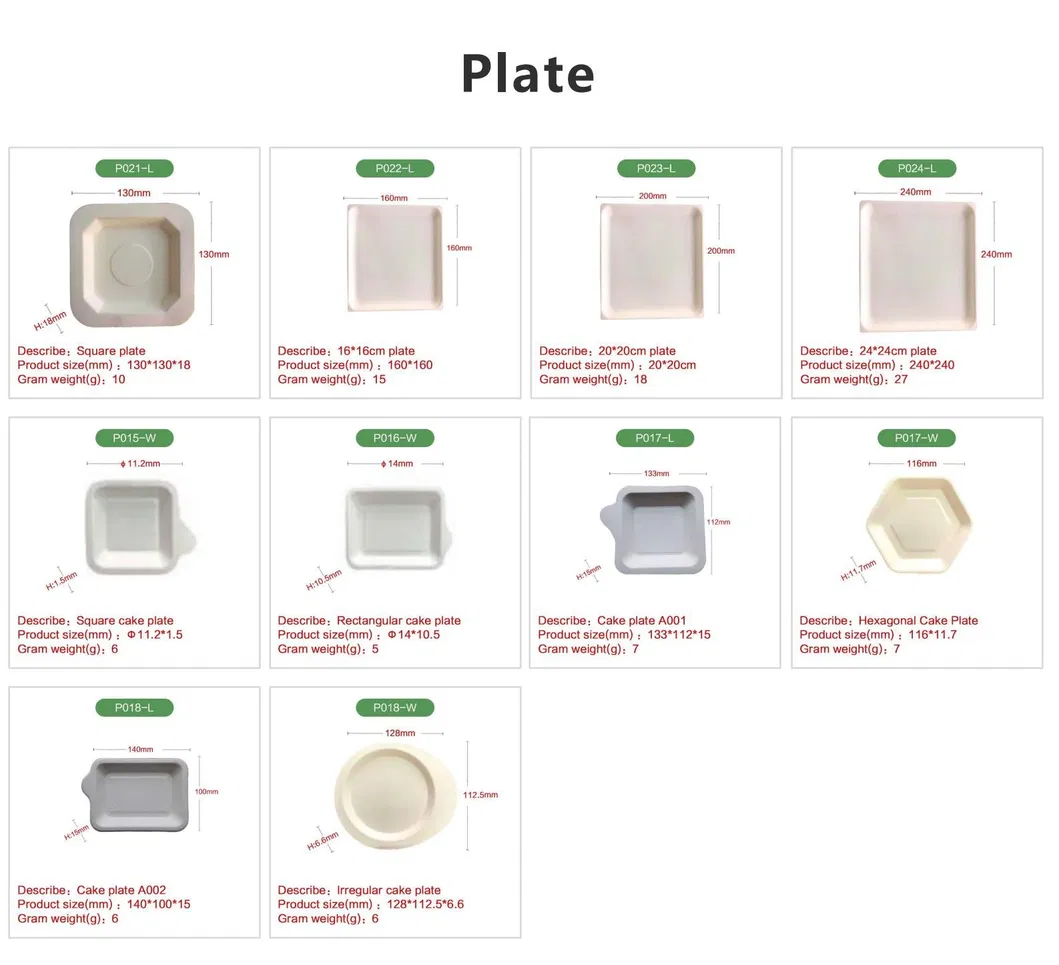 Biodegradable Dinner Plate Can Be Customized Bagasse Pulp Plate Disposable Dessert Plate