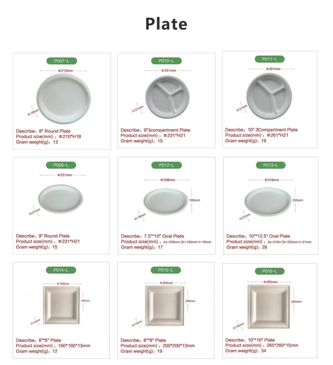 Biodegradable Dinner Plate Can Be Customized Bagasse Pulp Plate Disposable Dessert Plate