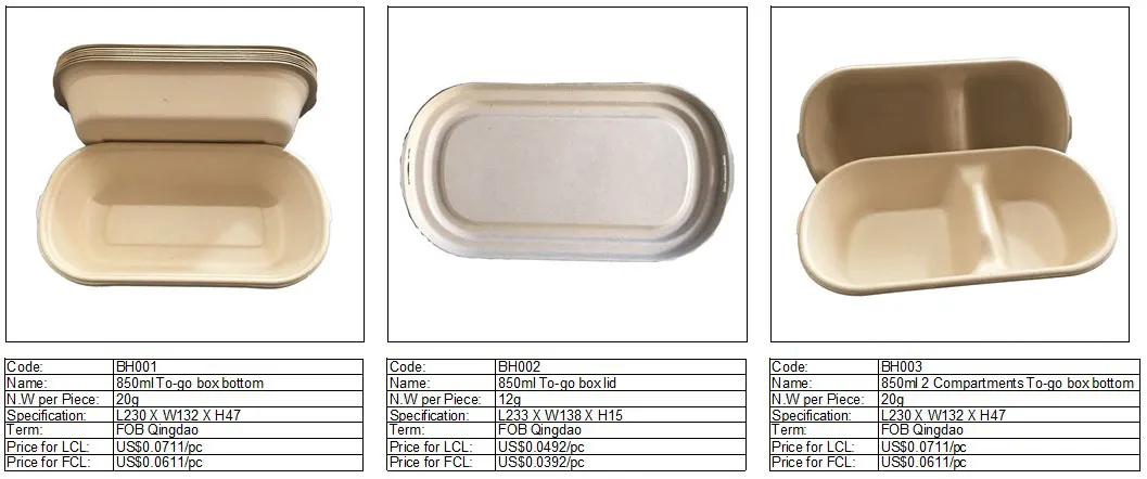 Biodegradable Disposable 850ml Food Container with Lid