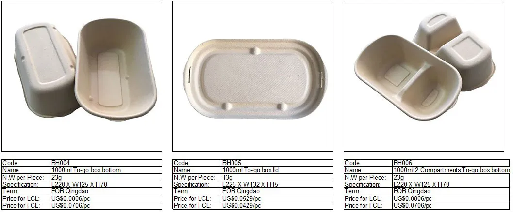 Biodegradable Disposable 850ml Two Compartments Carryout Food Box with Lid